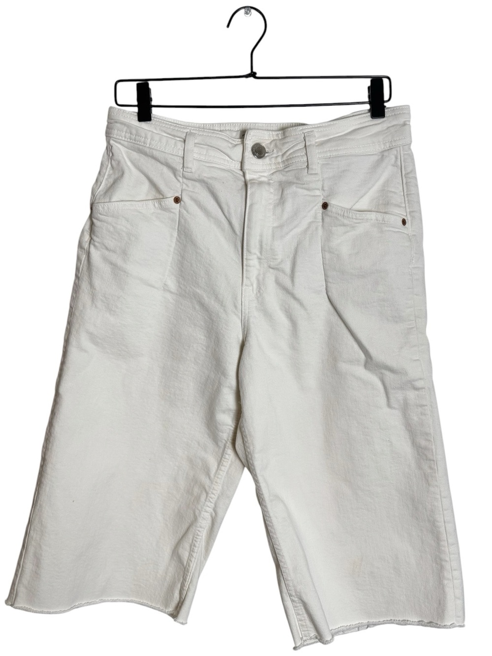 ZARA White High Rise Denim Bermuda Shorts Raw Hem Jorts Size 10